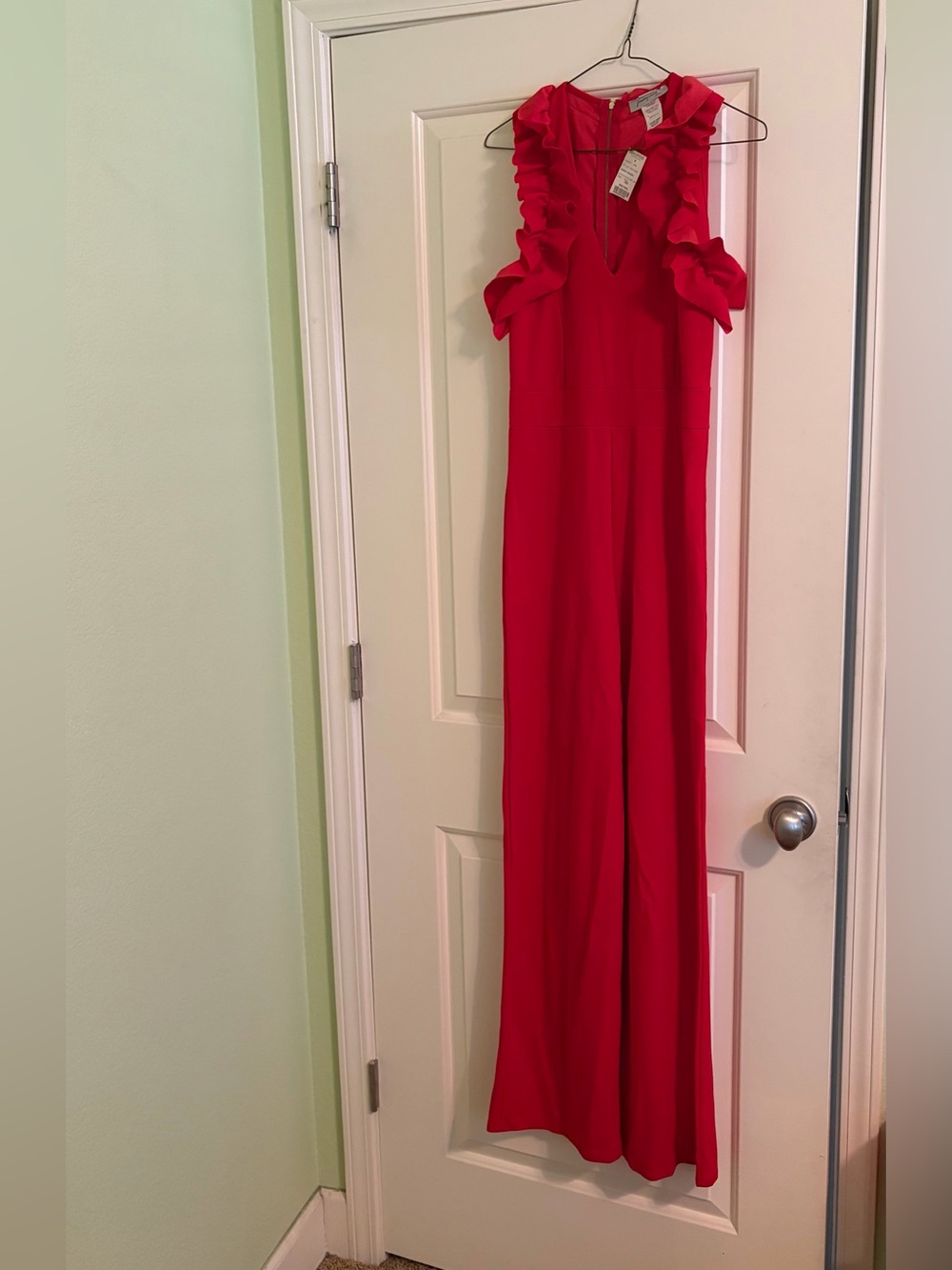 Jasmine Red Ruffle-Shoulder Wide-Leg Jumpsuit